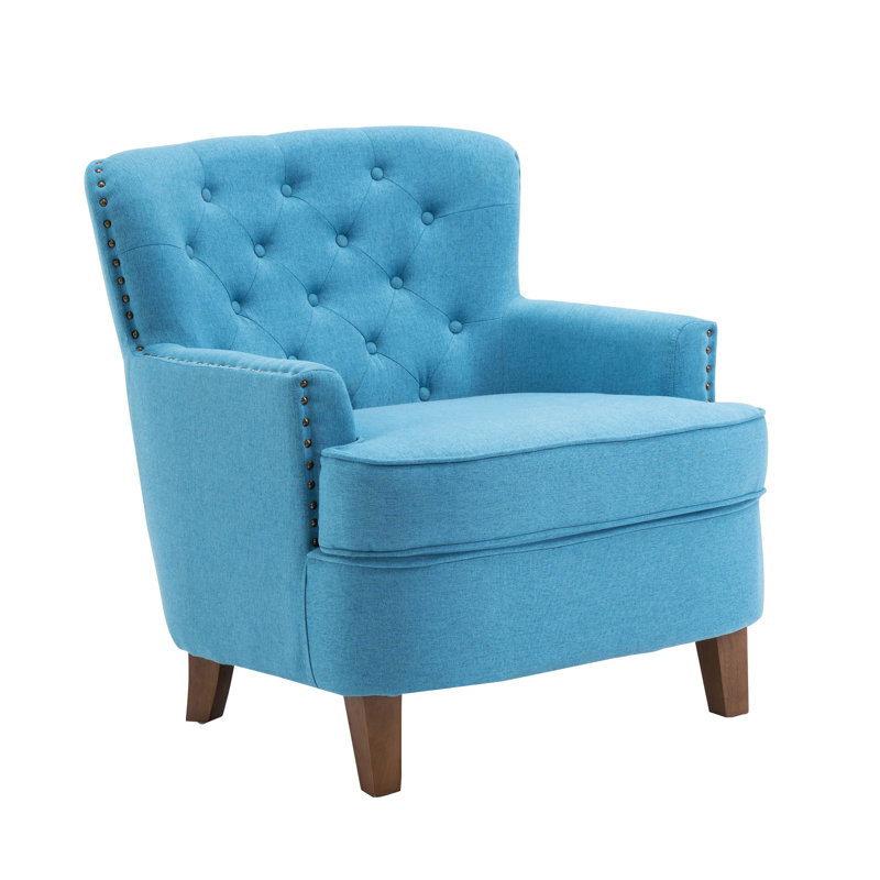 Chaise d'appoint rembourrée en tissu avec pieds en bois d'hévéa Mericul, Mélange de polyester turquoise