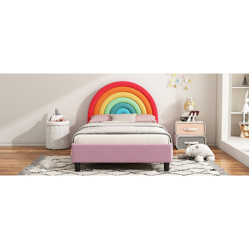 Lit plateforme tapissier de style princesse Rainbow Design pour garçons et filles, adolescents