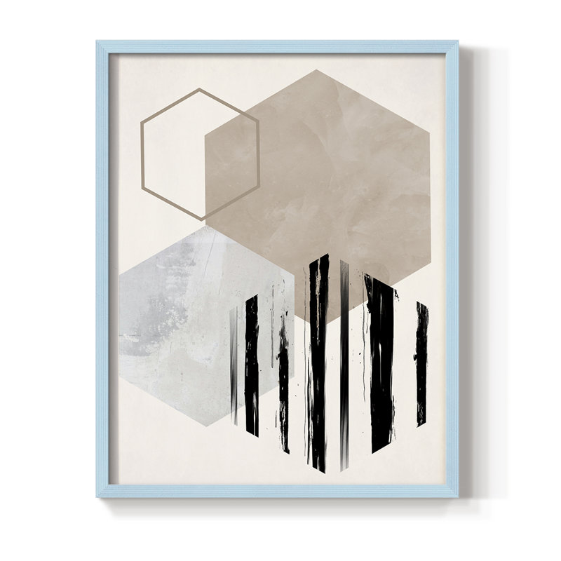 Impression hexagonale I, reproduction encadrée - bois massif, H 11 po x l 9 po, Bleu