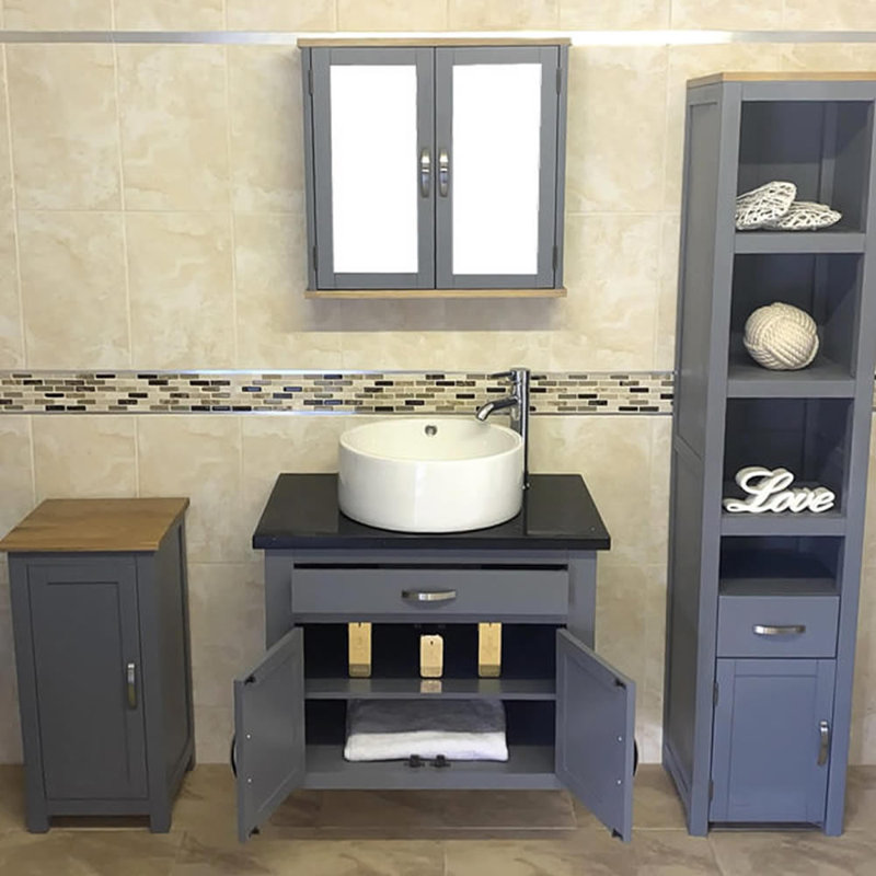 Bridgwater 750mm Single Bathroom Vanity with Vessel Stone Basin, Black Quartz