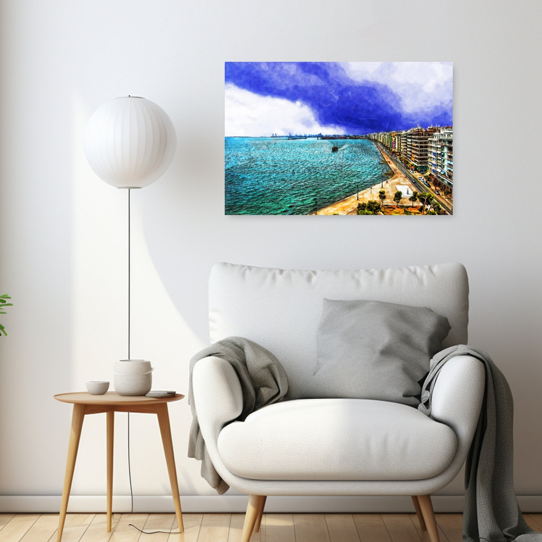 Stormy City Coast Dramatic Vibrant Abstract City Coastal Wall Art Print