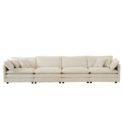 Étagère 4 places en chenille beige avec rangement - Design, pratique et confortable