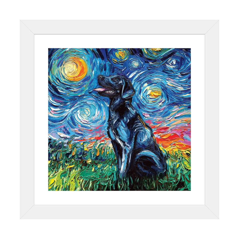 Reproduction d’art, "Black Labrador night I" par aja Trèves, H 24 po x l 24 po x p 1 po, Papier encadré blanc, Blanc