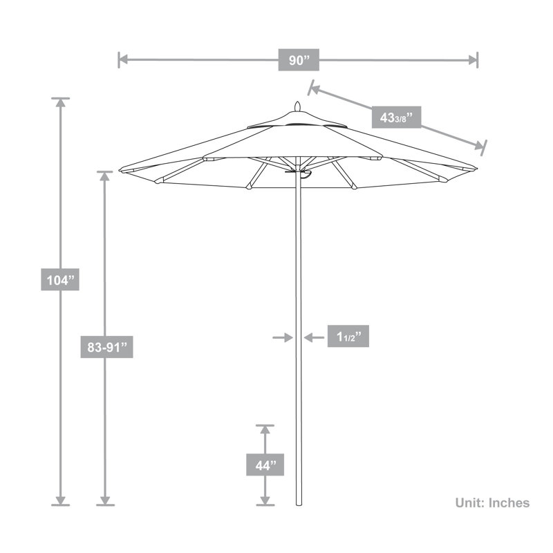 Parasol de marché 9 pi Thorton, 7'6", Sunbrella® mangue rayé Dolce