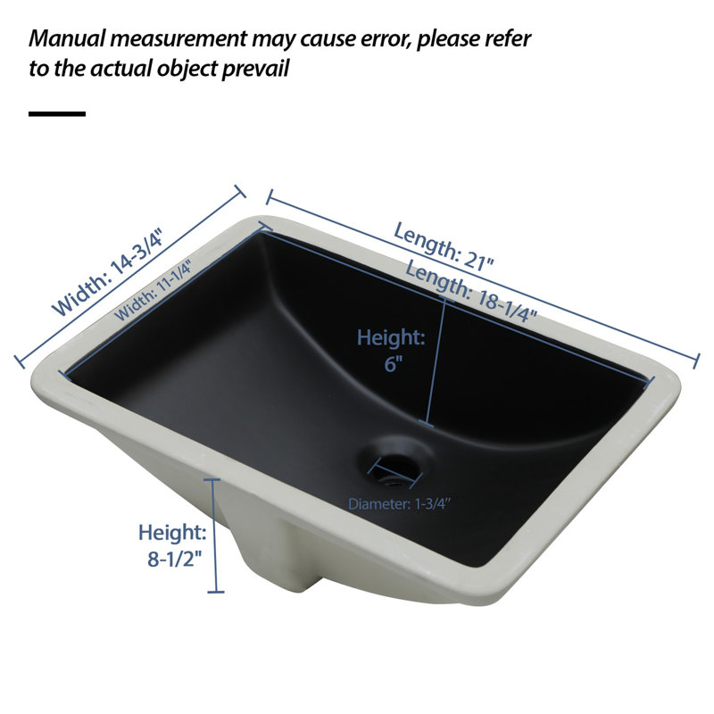 Lavabo de salle de bain encastré en céramique noir 21 "x 14,75" avec trop-plein