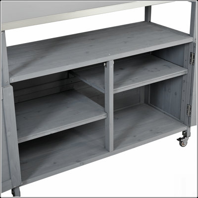 Foldable Outdoor Kitchen Island with Lockable Wheels, Storage Cabinet, and Towel Rack for Patio and Outdoor Use, Grey