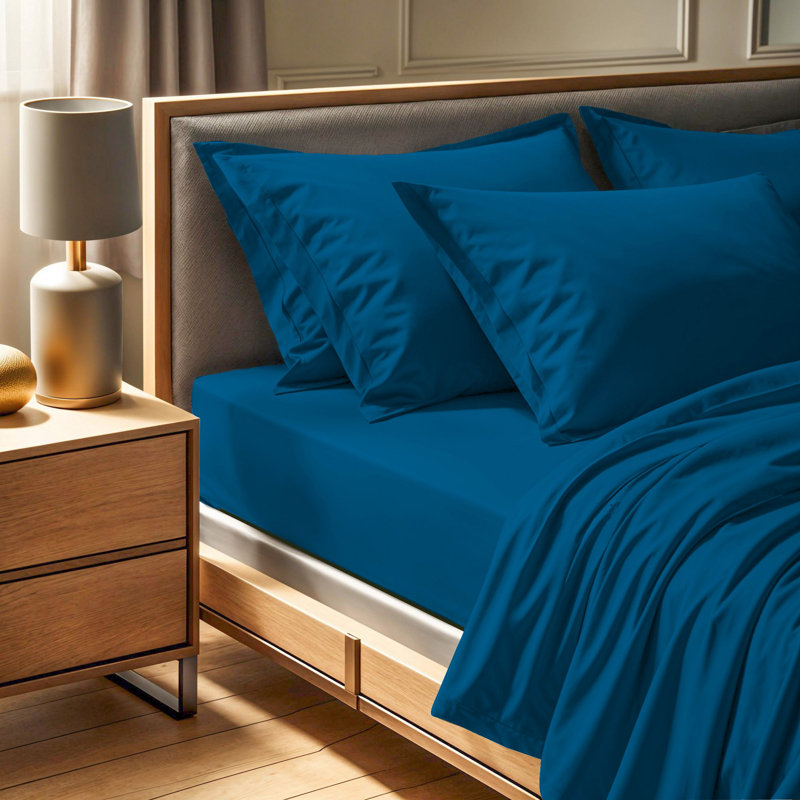 Premium Ranforce Single Fitted Sheet, Petrol Blue, 39 x 79 + 11.8 Deep Pocket | 100% Cotton, 145 Thread Count | Machine Washable, Soft & Breathable Fabric for Comfortable Sleep, Ideal for Modern Bedding