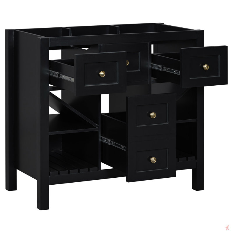 Meuble-lavabo de 36 po sans lavabo, armoire de rangement en bois massif, meuble-lavabo autoportant avec 5 tiroirs et portes à fermeture douce