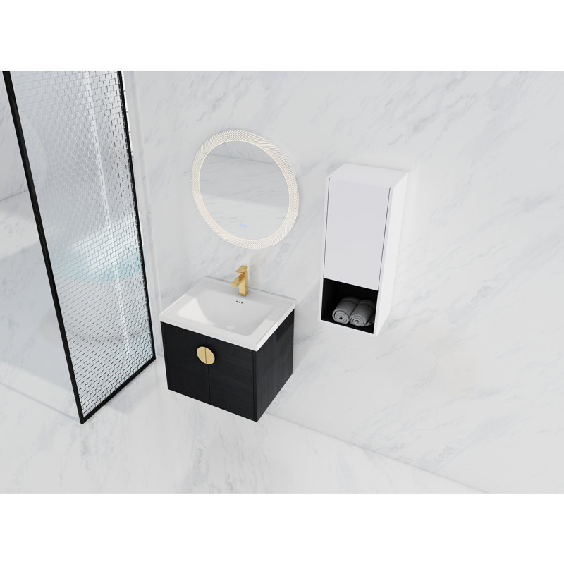 Meuble-lavabo de salle de bain avec lavabo et support latéral en céramique - 24 po, 24"