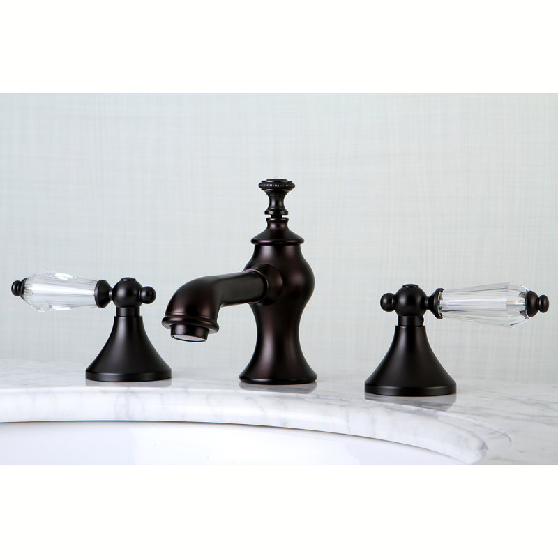 Kingston Brass Wilshire Two-Handle 3-Hole Deck Mount Widespread Bathroom Faucet with Brass Pop-Up Drain, Oil rubbed bronze