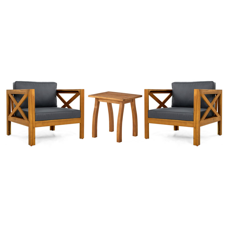 3 Piece Patio Conversation Set, Dark Gray