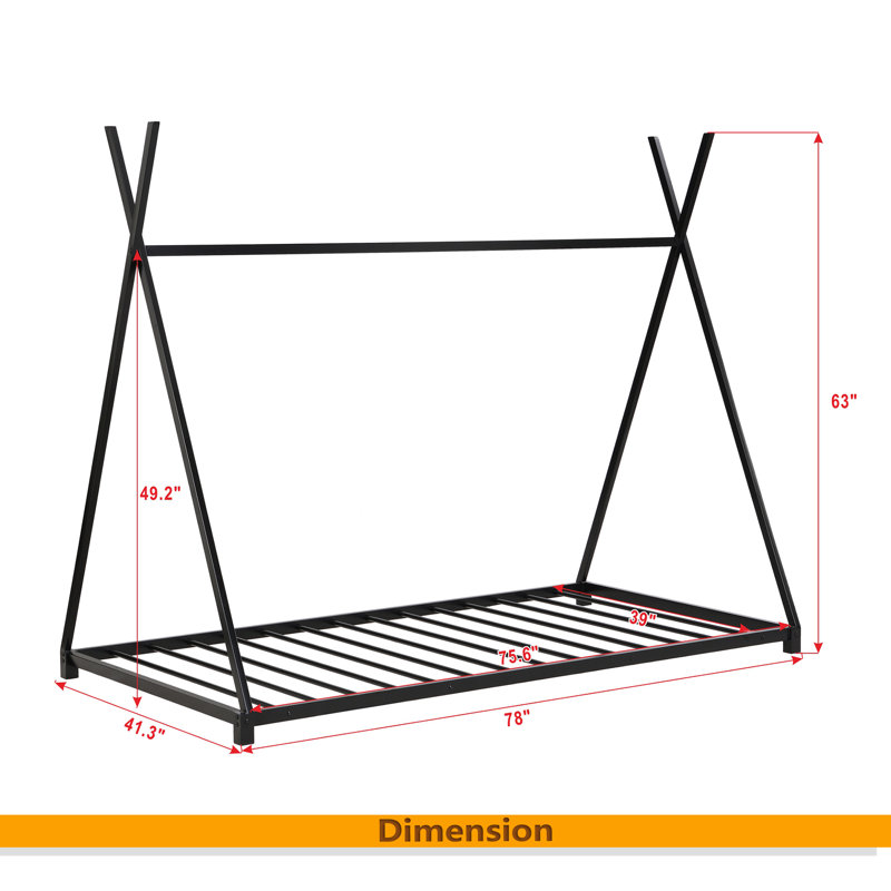 Lit plateforme House avec structure triangulaire, Noir, noir, noir, noir