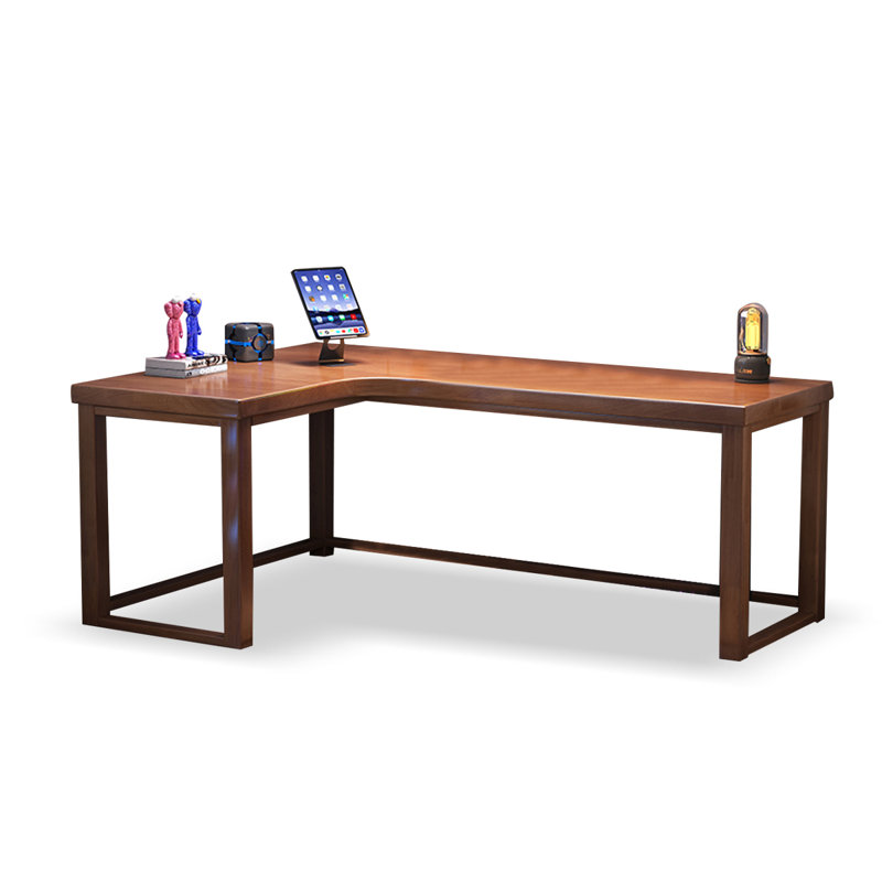 Rectangular Solid Wood desks, 29.33" H x 62.6" W x 47.24" D, Left Hand Return, Nut-Brown