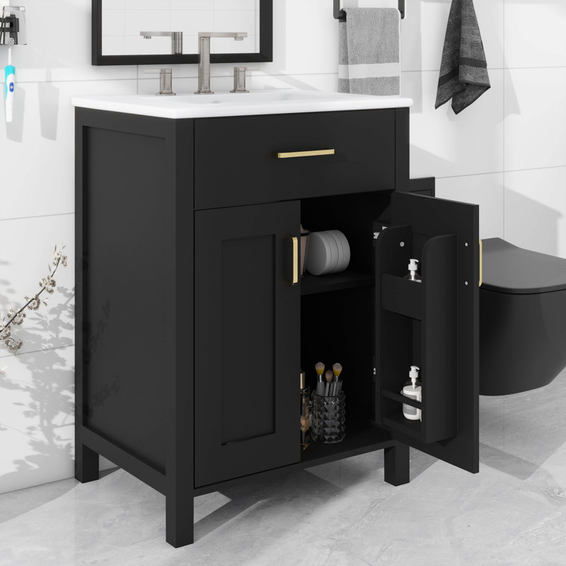 Lavabo de 24 pouces avec armoire intégrée, Noir, Doré
