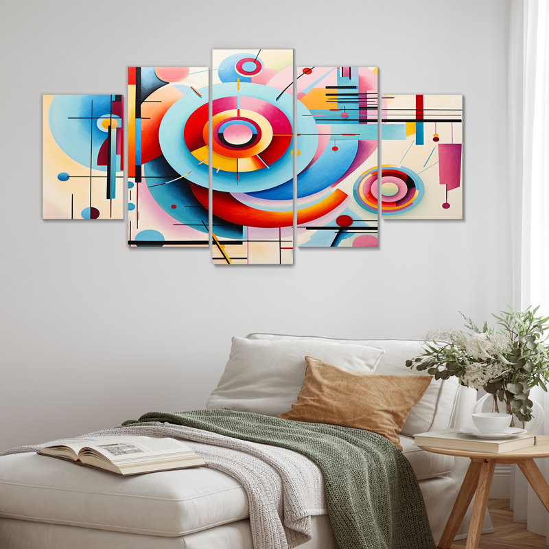 «Blue and Pink Abstract Geometric Vision III - Abstract Geometric Multipanel», art mural sur toile