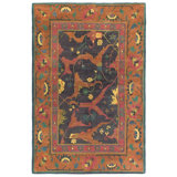 Wool Oriental Area Rug in Blue/Orange/Navy