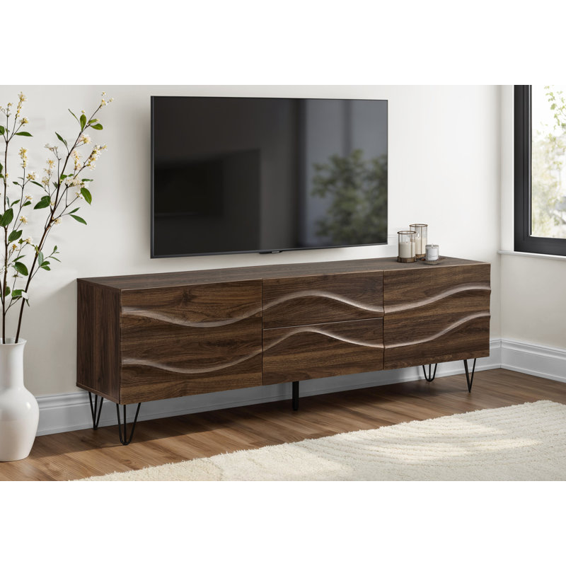 Meuble télé, 72 po, console, meuble multimédia, armoire de rangement, tiroirs de rangement, chambre à coucher, salon, stratifié brun, Mid-Century, moderne