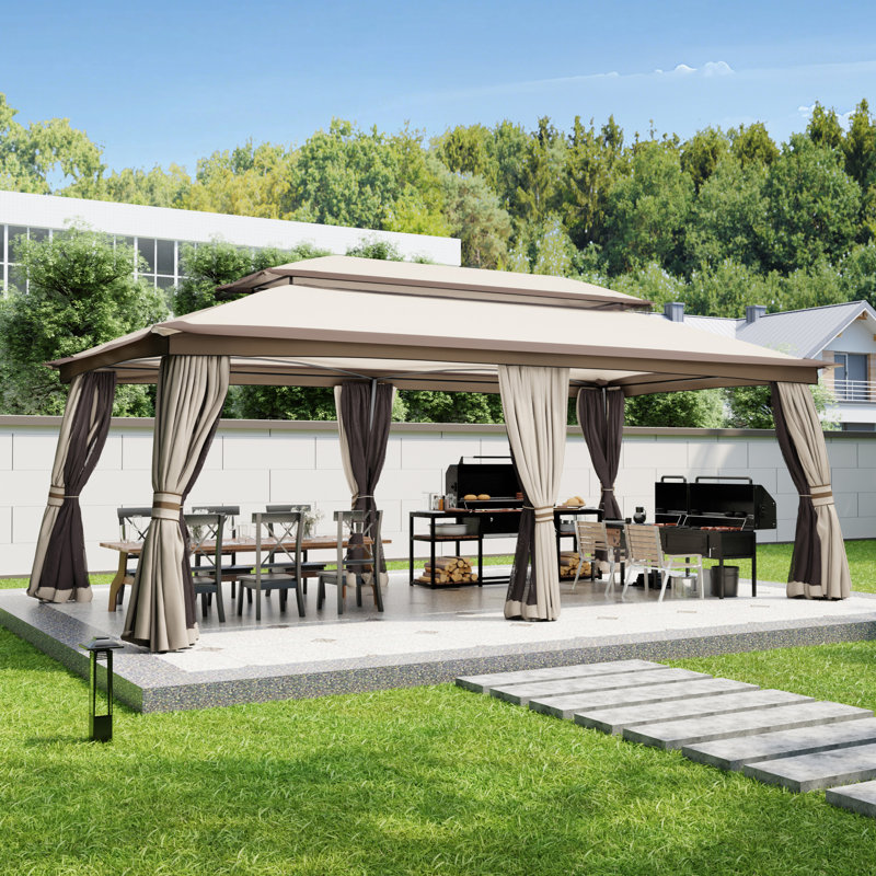 20 Ft. W x 10 Ft. D Metal with Steel Patio Gazebo, Beige