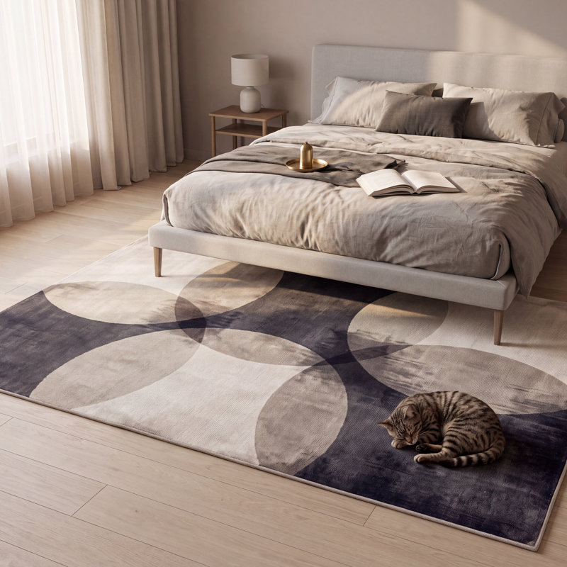 Tapis Fennel2 Modern Circles géométriques gris et noir, lavable à la machine, antidérapant, à poils courts, pour l'intérieur et l'extérieur, adapté aux animaux domestiques, idéal pour le salon, la chambre, la salle à manger, l'entrée, le corridor ou le bureau.