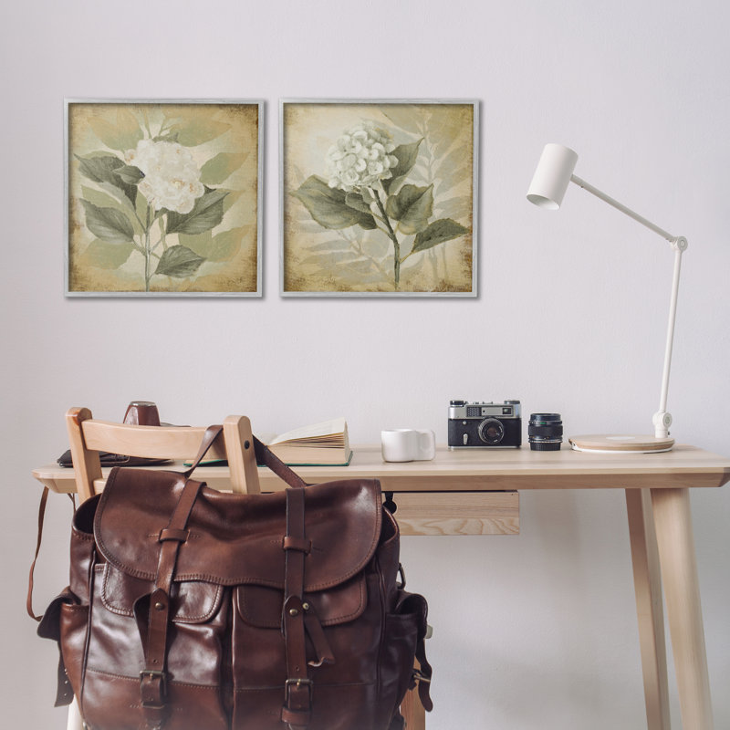 «Aubergine White Hydrangeas», ensemble de 2 giclées par Lanie Loreth, Estampe numérique Farmhouse, H 17 po x l 17 po