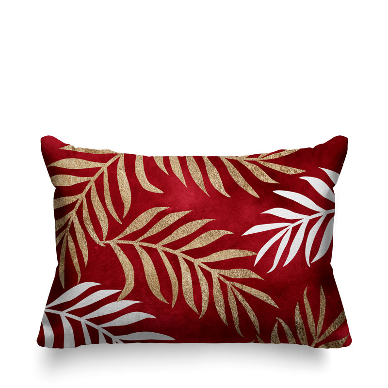 Coussin lombaire intérieur / extérieur Bobo Fern, Rouge / or / blanc