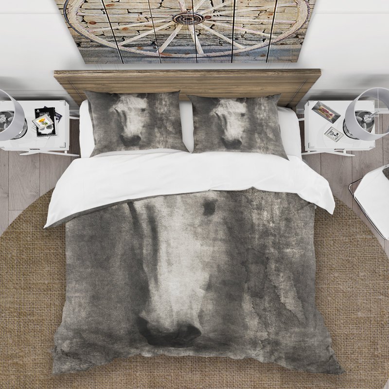 Farmhouse Horse - Ensemble de housse de couette animaux - Microfibre de polyester, Blanc/noir