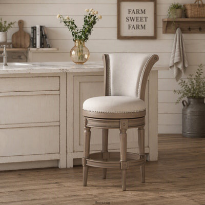 Tabouret de bar pivotant en bois, hauteur du comptoir 66 cm (26 po), haut dossier, gris vieilli