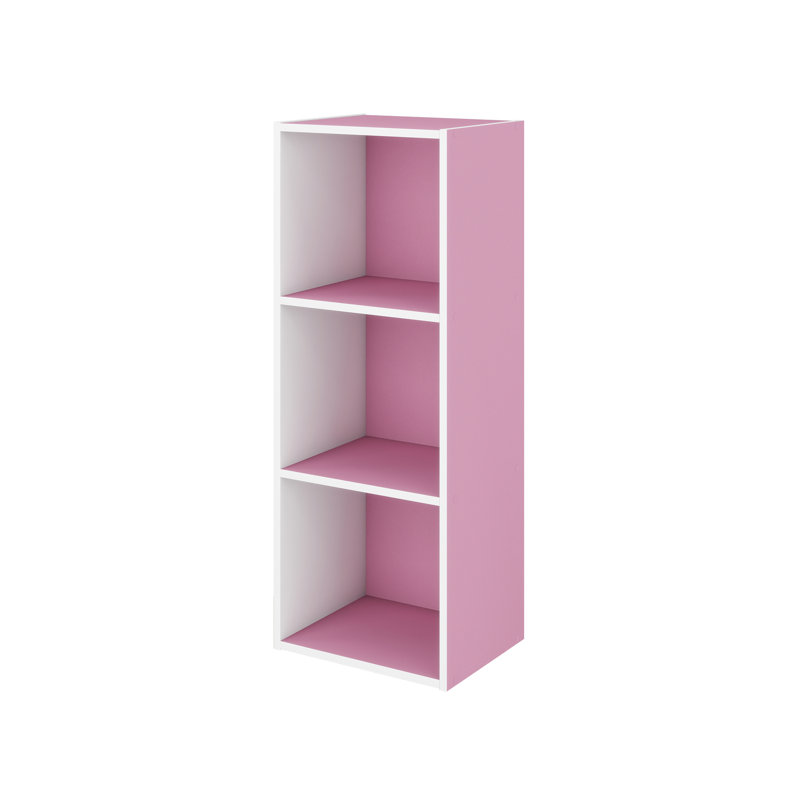  Luder Reversible Color Open Shelf Bookcase, White/Pink, (3 Shelves) 31.5"H x 12"W x 9.3"D