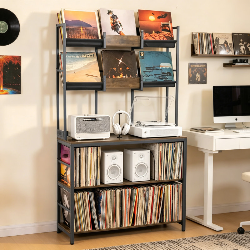Extra Large Record Player Stand Holds 400 Albums, Turntable Stand with Display Shelf for Living Room Bedroom Music Room Studio