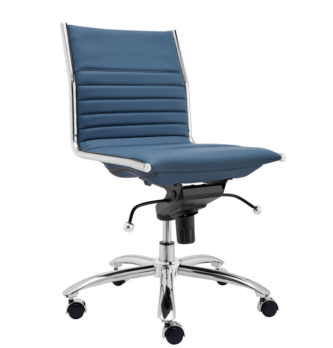 Naida Faux Leather Swivel Task Chair, Blue Faux Leather, No