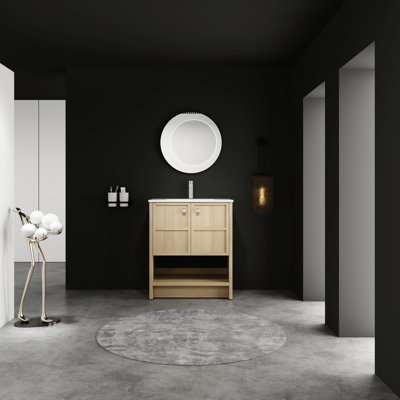 Freestanding Ceramic Sink Bathroom Vanity, 30", Oak - Construction 30" Plywood, Long Lasting Finish