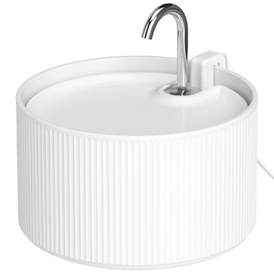 8.3 in. Ceramic Pet Water Fountain 7.9 x 8.3 x 7.9 in., Ceramic, 1-Piece Set, Pet Water Fountain, White, 4-Layer Filtration with Low-Noise Pump