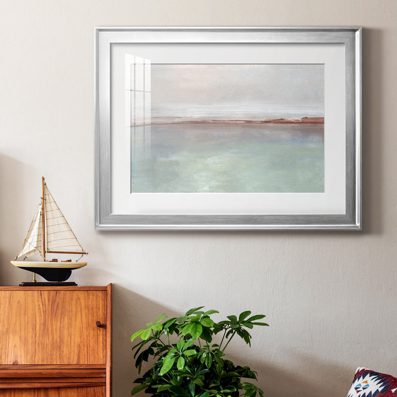 " Desert Calm " Painting Print, 26.5" H x 36.5" W x 1" D, Silver Framed, White