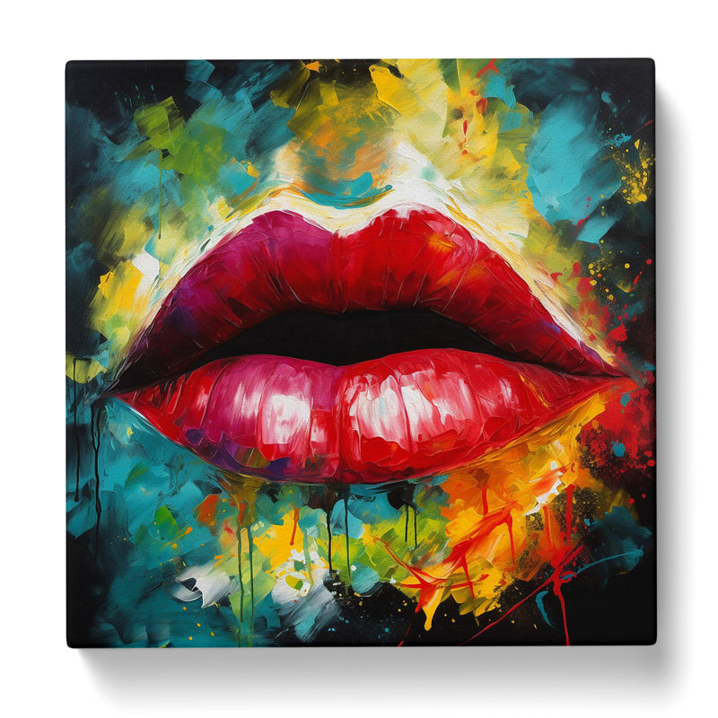 Lips Abstract Expressionism No.1 - Wrapped Canvas, 50cm H x 50cm W