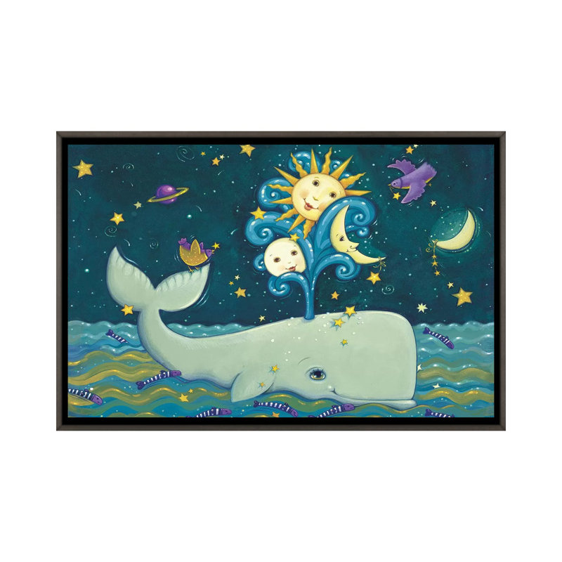 «Sunny Whale» par Viv Eisner - impression, Toile avec cadre rustique foncé, Aucun mat, H 18 po x l 26 po x P 1,5 po