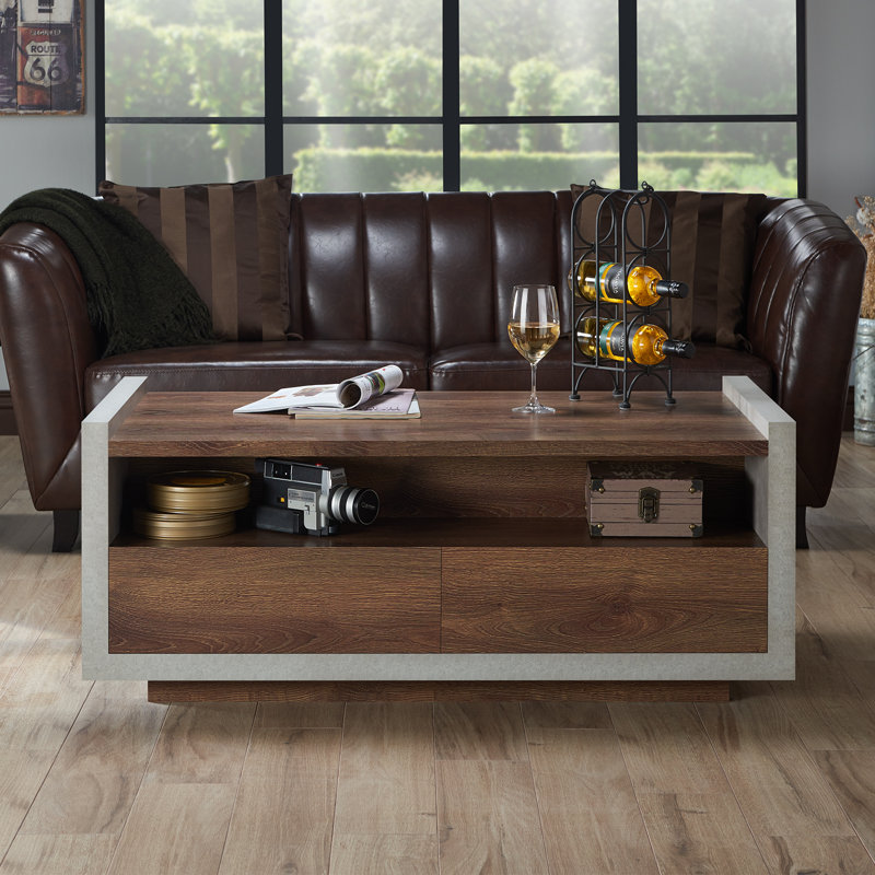 Solid Coffee Table with Storage, Distressed Walnut