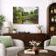 «Tranquil River Boat Landscape», images de bureau «Peaceful Green Nature», impression sur toile encadrée sur toile.-554023623-554023642