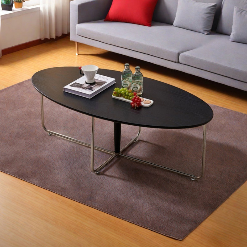 Table basse ovale en bois massif avec pieds en métal, Noir, noir, noir, noir