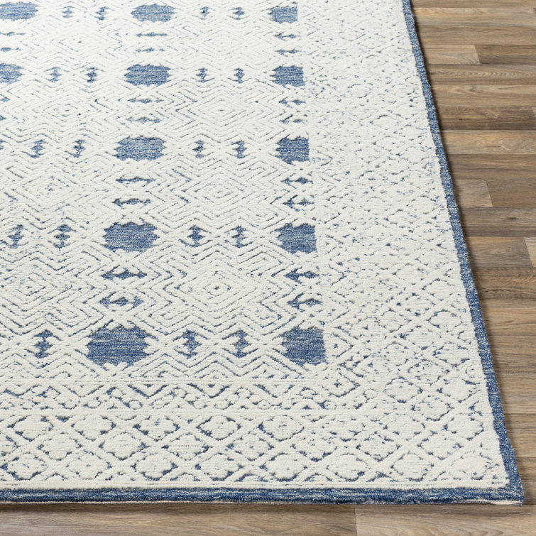 Matthew Ikat Hand Tufted Wool Navy/Cream/Ice Blue Area Rug
