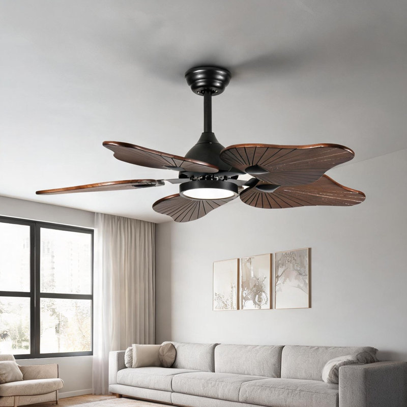 Ventilateur de plafond en bois d'acacia de 44 pouces avec DEL à spectre complet à intensité variable et télécommande pour les grands espaces de vie, style rustique moderne