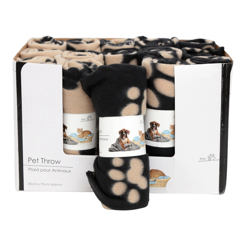Paw Print Fleece Throw, Black, W70 x L80cm