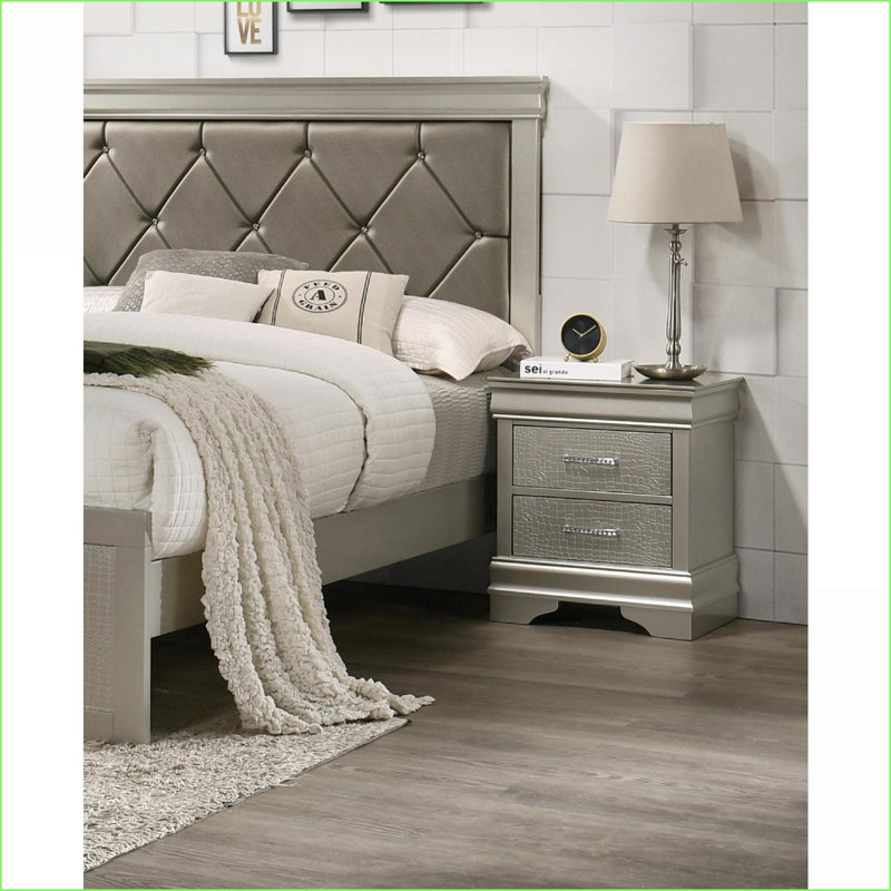 Table de chevet 2 tiroirs Modern Glam, Beige