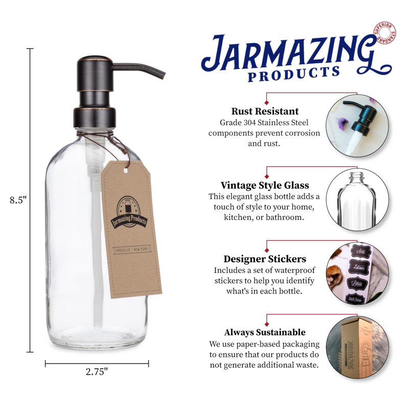 Distributeur de lotion en verre, Frotté à l'huile bronze/transparent