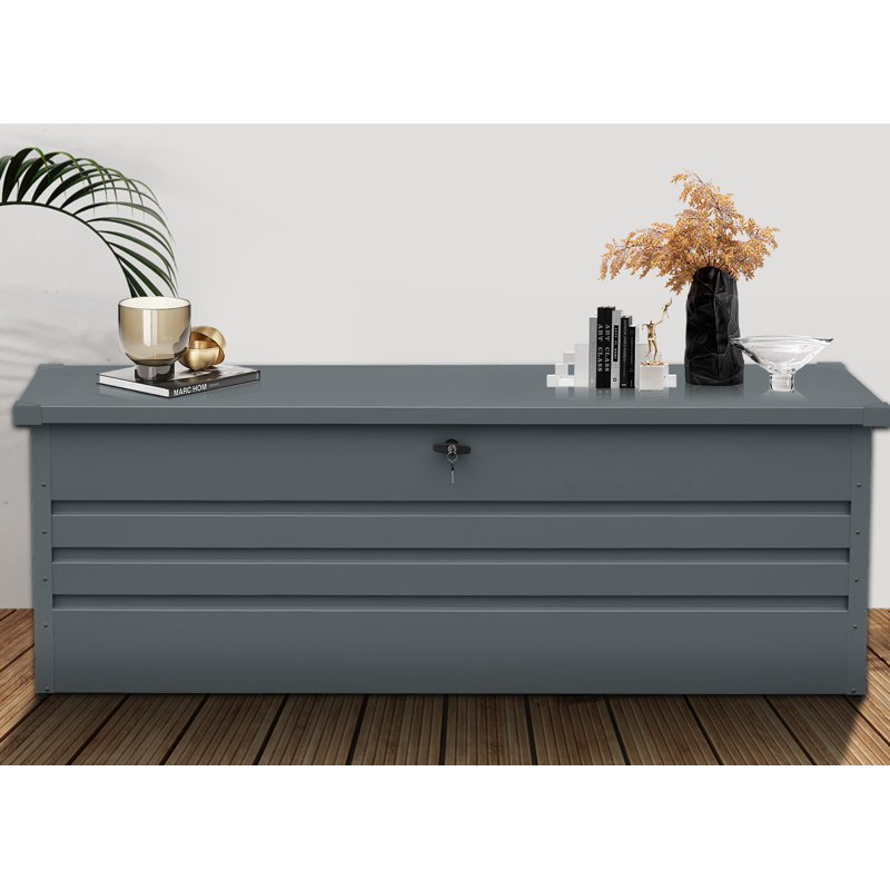 260 Gallon Metal Outdoor Deck Box Waterproof, Extra Large Patio Storage Box with Lockable Storage Containers for Patio Furniture Cushions, Pool Accessories, Garden Tools Dark Gray