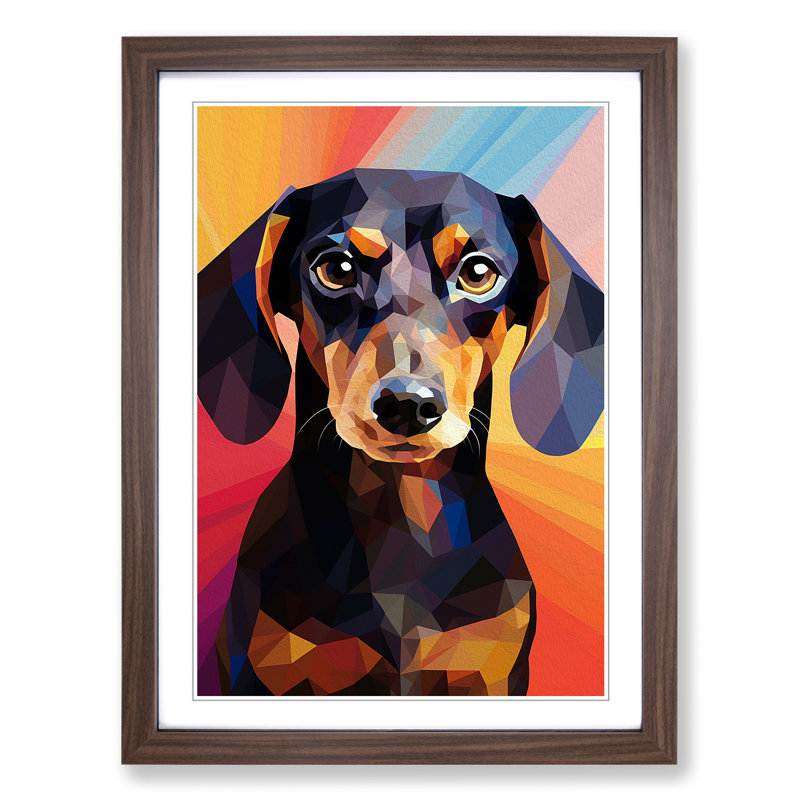 Dachshund Geometric - Framed Print, Walnut Framed, 34cm H x 25cm W