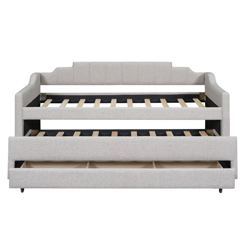 Twin Size Upholstered Daybed With Trundle And Three Drawers, Perfect For Space-Saving And Stylish Comfort In Any Room., Beige