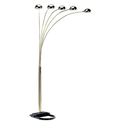 84 Inch Tall Metal Floor Lamp With Polished Brass Finish And 5 Adjustable Arch Arms,  For Enhancing Any Room's Ambiance And Functionality.