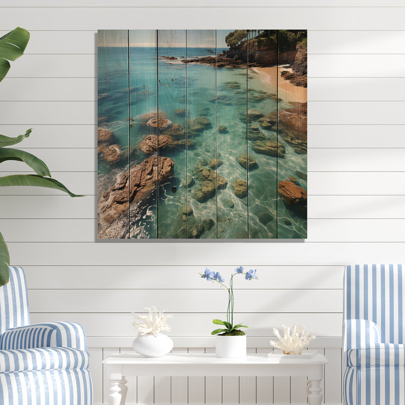 Vue aérienne de Blue Calm Beach - plage sur bois, H 30 po x l 30 po