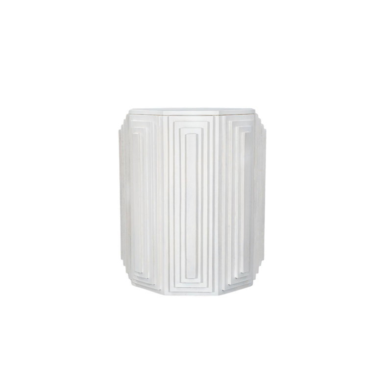Rustic White 22" x 26" Accent Table with Geometric Octagonal Design, White Wood