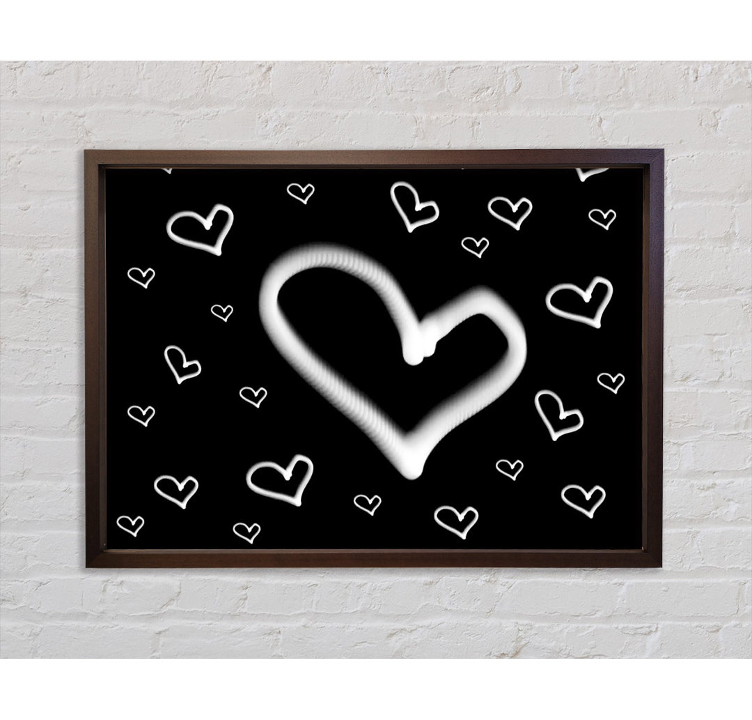 Love Hearts White On Black - Single Picture Frame Kunstdrucke auf Leinwand